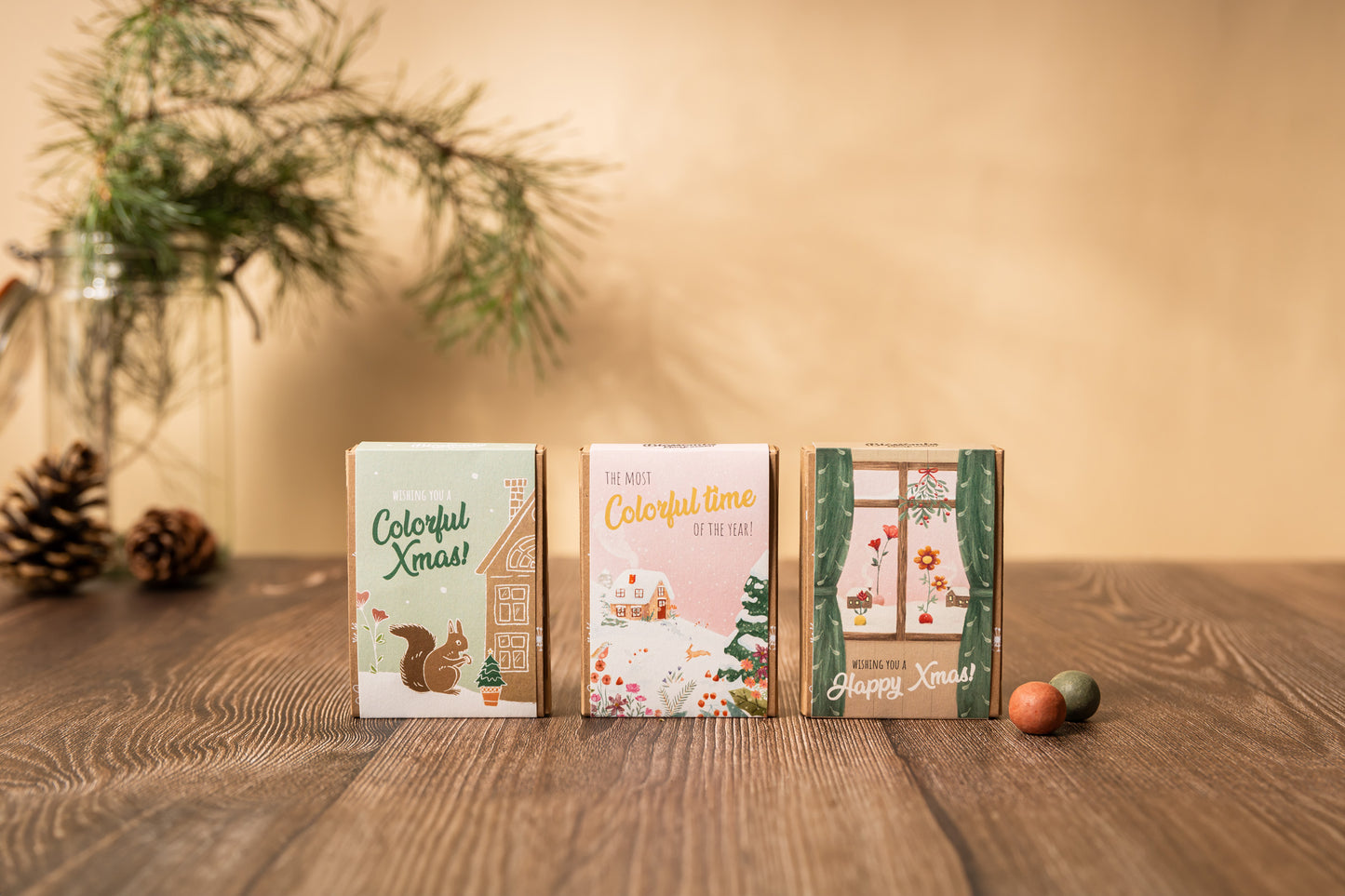 Gift Box Mini met 4 bloembommetjes - Happy Xmas